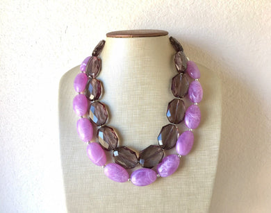 Purple & Gray Necklace, multi strand jewelry, big beaded chunky statement necklace, purple necklace, bridesmaid necklace, gray necklace