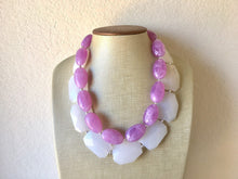 Load image into Gallery viewer, Lavender Purple &amp; White Chunky Statement Necklace, multi strand colorful jewelry, big beaded chunky statement necklace, purple necklace