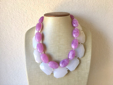 Lavender Purple & White Chunky Statement Necklace, multi strand colorful jewelry, big beaded chunky statement necklace, purple necklace