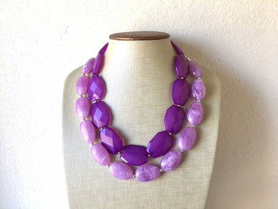 Chunky Statement Purple Necklace, multi strand colorful jewelry, big beaded chunky statement necklace, lavender necklace, purple jewelry