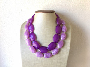 Chunky Statement Purple Necklace, multi strand colorful jewelry, big beaded chunky statement necklace, lavender necklace, purple jewelry