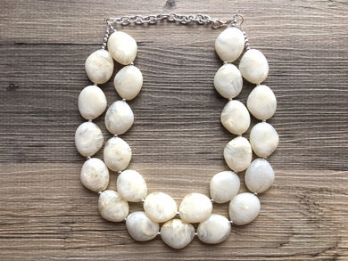 Cream Chunky Statement Necklace, Big beaded jewelry, Double Strand Statement Necklace, Bib necklace, cream bridesmaid wedding, praline