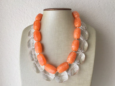 Orange & Clear Statement Necklace, Big Bead necklace, chunky orange necklace, fall wedding orange jewelry necklace, bridesmaid necklace