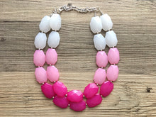 Load image into Gallery viewer, Pink Ombre Necklace - Double strand bright jewelry - big beaded chunky statement blush magenta white