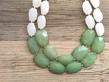 Load image into Gallery viewer, White &amp; Green Statement Necklace, big Beaded Chunky Jewelry, Double Strand wedding or everyday dress, colorful necklace mint