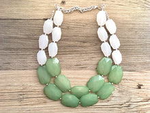 Load image into Gallery viewer, White &amp; Green Statement Necklace, big Beaded Chunky Jewelry, Double Strand wedding or everyday dress, colorful necklace mint