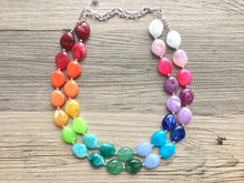 Load image into Gallery viewer, Rainbow Beaded Necklace, Colorful Jewelry, Chunky statement necklace, big beaded necklace, rainbow jewelry baby, color block necklace