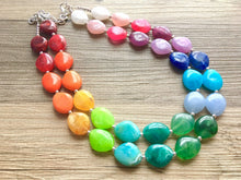 Load image into Gallery viewer, Rainbow Beaded Necklace, Colorful Jewelry, Chunky statement necklace, big beaded necklace, rainbow jewelry baby, color block necklace