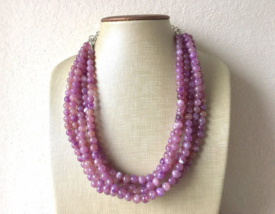 Purple Grape Statement Necklace, Chunky Five Strand Jewelry, purple necklace silver necklace, Lilac lavender eggplant bib necklace