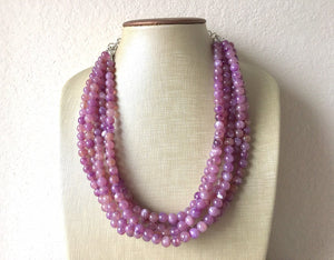 Purple Grape Statement Necklace, Chunky Five Strand Jewelry, purple necklace silver necklace, Lilac lavender eggplant bib necklace