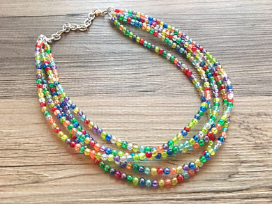 Multi Color Chunky Statement Necklace, rainbow multi color, pearlescent necklace jewelry, multi color jewelry, rainbow jewelry, 5 strands