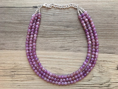 Purple Grape Statement Necklace, Chunky Three Strand Jewelry, purple necklace silver necklace, Lilac lavender eggplant bib necklace