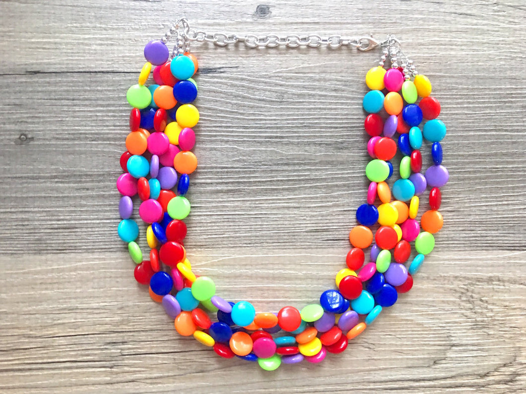 Rainbow Beaded Necklace, Colorful Jewelry, Chunky statement necklace, big beaded necklace, rainbow jewelry, rainbow baby confetti necklace