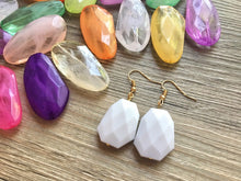 Load image into Gallery viewer, White Beaded &amp; Gold statement earrings, Bridesmaid or bridal jewelry, white faceted dangle drop jewelry, white beaded gift mom jewelry