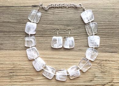 Single Layer White Cloudy chunky statement necklace, bib jewelry cloudy white necklace, white jewelry, white beaded necklace, white