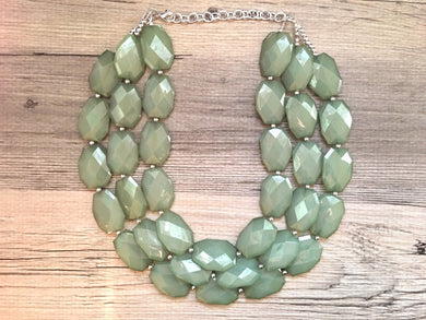 Cucumber GreenStatement Necklace, Multi-Strand, Triple Layer Chunky Jewelry, green jewelry, beaded necklace, green necklace earrings set