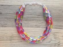 Load image into Gallery viewer, Multi-Color Rainbow Necklace - Big Beaded 8 Strand Chunky Statement Necklace Happy Bright Summer Jewelry