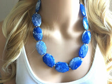 Load image into Gallery viewer, Blue &amp; White Necklace, Single strand jewelry, big beaded chunky statement necklace, blue necklace, Kentucky necklace, blue white jewelry