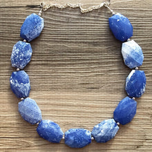 Load image into Gallery viewer, Blue &amp; White Necklace, Single strand jewelry, big beaded chunky statement necklace, blue necklace, Kentucky necklace, blue white jewelry