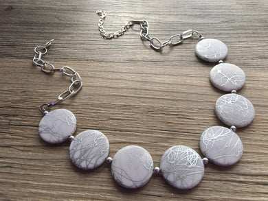 White & Silver Statement Necklace Earring set, white jewelry, Your Choice of GOLD or SILVER, white bib chunky necklace, white circle