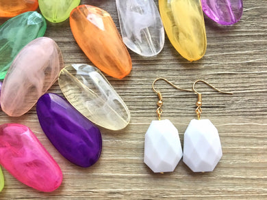 White Beaded & Gold statement earrings, Bridesmaid or bridal jewelry, white faceted dangle drop jewelry, white beaded gift mom jewelry