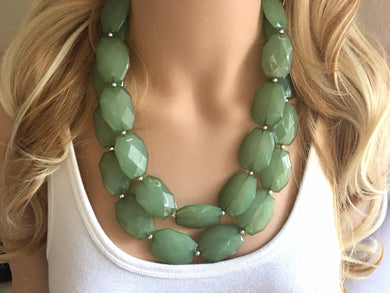 Cucumber GreenStatement Necklace, Multi-Strand, Double Layer Chunky Jewelry, green jewelry, beaded necklace, green necklace earrings set