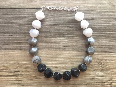 Black White & Gray Big Bead Necklace, Statement Jewelry, white black silver Chunky bib, bridesmaids necklace, wedding necklace, bridal