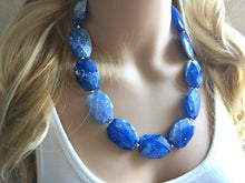 Load image into Gallery viewer, Blue &amp; White Necklace, Single strand jewelry, big beaded chunky statement necklace, blue necklace, Kentucky necklace, blue white jewelry