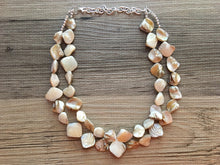 Load image into Gallery viewer, Chunky Double Strand Strand Coral Shell Statement Necklace, creamy tan beaded jewelry, shell necklace coral jewelry, white necklace