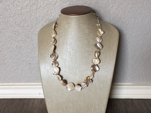 Chunky Single Strand Strand Coral Shell Statement Necklace, creamy tan beaded jewelry, shell necklace coral jewelry, white necklace