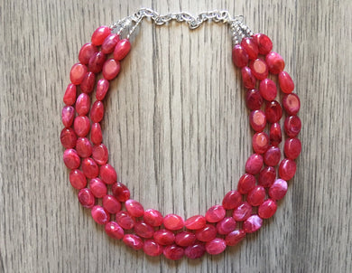 Fiesta Red Chunky Statement Necklace, red beaded necklace, bubble jewelry, multi color jewelry, 3 strand necklace, big beaded jewelry