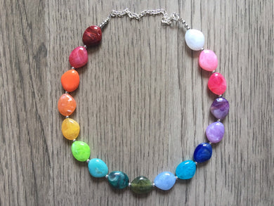 Rainbow Beaded Necklace, Colorful Jewelry, Chunky statement necklace, big beaded necklace, rainbow jewelry baby, color block necklace