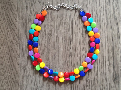 Double Rainbow Beaded Necklace, Colorful Jewelry, Chunky statement necklace, big beaded necklace, rainbow jewelry, rainbow baby confetti