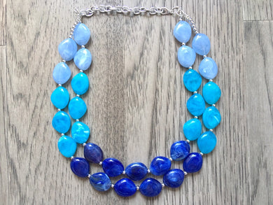 Blue Ombré Chunky Statement jewelry set, Big bib beaded jewelry, Double Strand Statement Necklace earrings, bridesmaid wedding, Magnolia