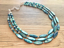 Load image into Gallery viewer, Chunky Multi Strand Blue Shell &amp; pearl Statement Necklace, turquoise oval beaded jewelry, shell necklace, blue jewelry, turquoise necklace