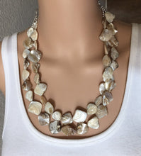 Load image into Gallery viewer, Chunky Double Strand Strand Coral Shell Statement Necklace, creamy tan beaded jewelry, shell necklace coral jewelry, white necklace