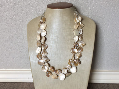 Chunky Double Strand Strand Coral Shell Statement Necklace, creamy tan beaded jewelry, shell necklace coral jewelry, white necklace