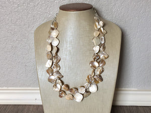 Chunky Double Strand Strand Coral Shell Statement Necklace, creamy tan beaded jewelry, shell necklace coral jewelry, white necklace