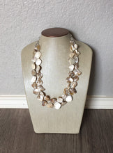Load image into Gallery viewer, Chunky Double Strand Strand Coral Shell Statement Necklace, creamy tan beaded jewelry, shell necklace coral jewelry, white necklace