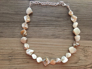 Chunky Single Strand Strand Coral Shell Statement Necklace, creamy tan beaded jewelry, shell necklace coral jewelry, white necklace