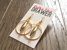 Load image into Gallery viewer, Shiny Gold Statement Earrings, gold drop Metal Round Earrings, beaded jewelry, metallic jewelry cutout earrings, metal geometric