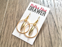 Load image into Gallery viewer, Shiny Gold Statement Earrings, gold drop Metal Round Earrings, beaded jewelry, metallic jewelry cutout earrings, metal geometric