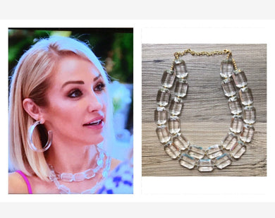 Selling Sunset Mary Fitzgerald Acrylic Chunky Clear Crystal Statement Necklace, Everyday neutral jewelry, silver or gold accents chunky bib