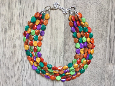 Fall Colors 5 strand Beaded Necklace, Colorful Jewelry, Chunky statement necklace, big beaded necklace, rainbow jewelry, rainbow confetti
