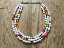 Load image into Gallery viewer, Triple Rainbow Beaded Necklace, Colorful Jewelry, Chunky statement necklace, big beaded necklace, rainbow jewelry, rainbow baby confetti
