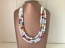 Load image into Gallery viewer, Triple Rainbow Beaded Necklace, Colorful Jewelry, Chunky statement necklace, big beaded necklace, rainbow jewelry, rainbow baby confetti
