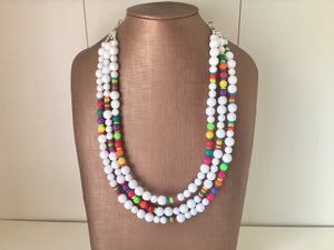 Triple Rainbow Beaded Necklace, Colorful Jewelry, Chunky statement necklace, big beaded necklace, rainbow jewelry, rainbow baby confetti