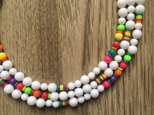 Triple Rainbow Beaded Necklace, Colorful Jewelry, Chunky statement necklace, big beaded necklace, rainbow jewelry, rainbow baby confetti