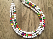 Load image into Gallery viewer, Triple Rainbow Beaded Necklace, Colorful Jewelry, Chunky statement necklace, big beaded necklace, rainbow jewelry, rainbow baby confetti