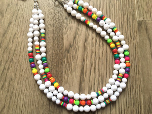 Triple Rainbow Beaded Necklace, Colorful Jewelry, Chunky statement necklace, big beaded necklace, rainbow jewelry, rainbow baby confetti